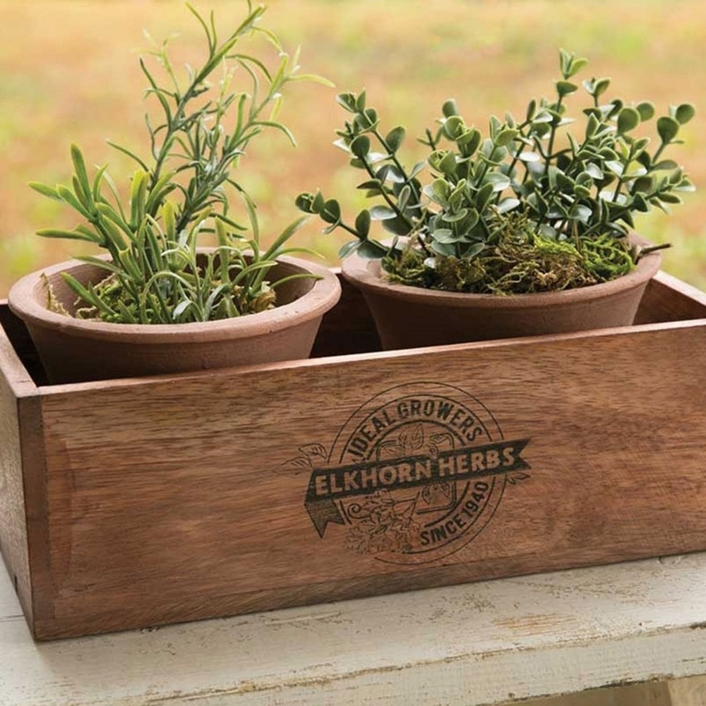 LAST ONE! Rustic Herb Planter with Two Handmade Terra Cotta Pots